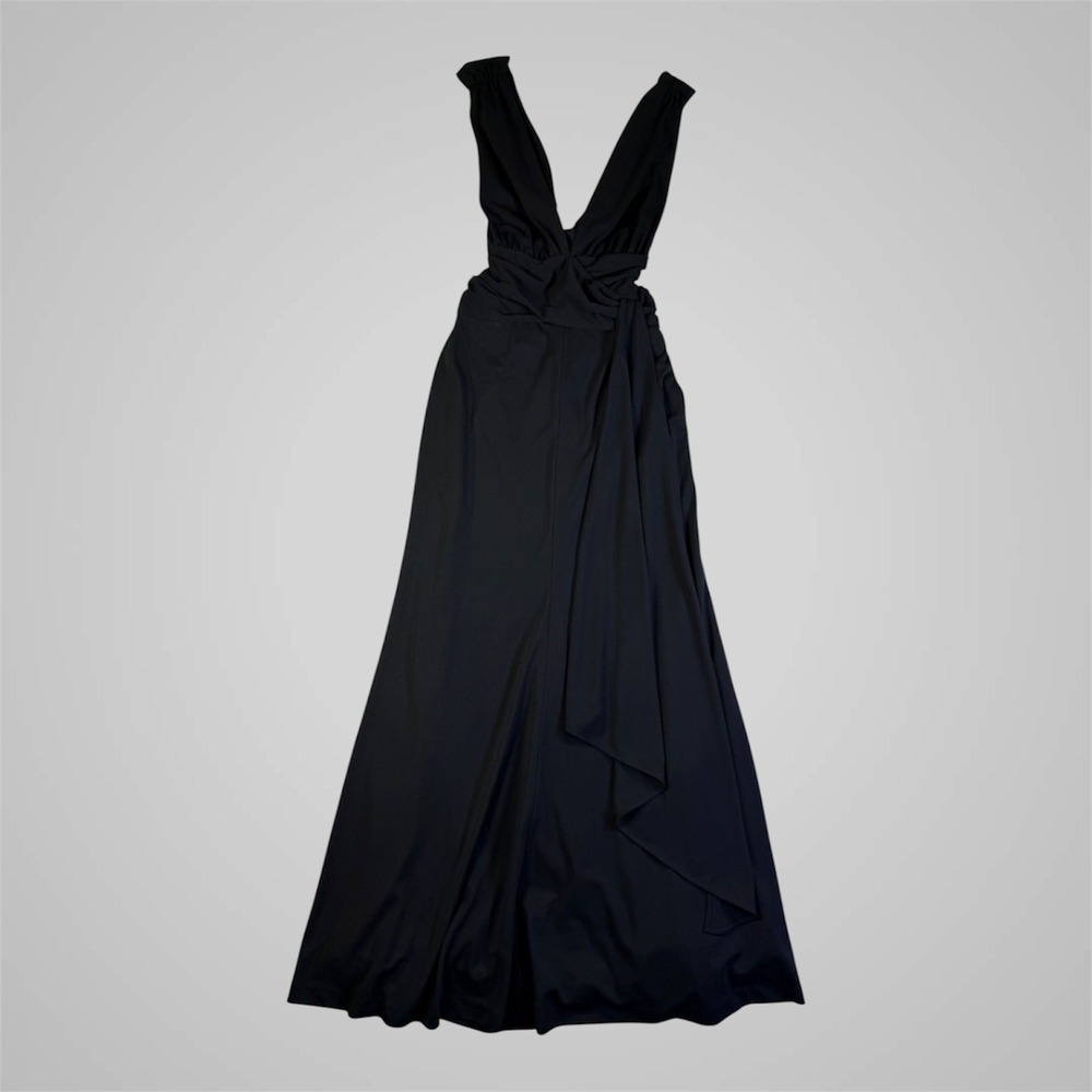 White House Black Market Black Plunge V-Neck Open Back Maxi Gown Dress 10 Sexy - Picture 2 of 14